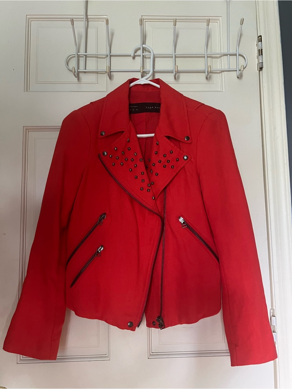 Zara Linen Motorcycle-Style Studded Jacket